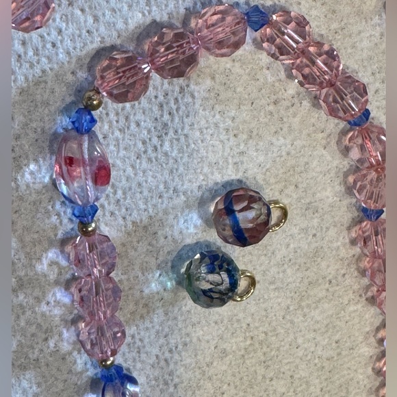 Pink & blue Swarovski crystal necklace + earring charms w/ 14k gold beads - Picture 6 of 9